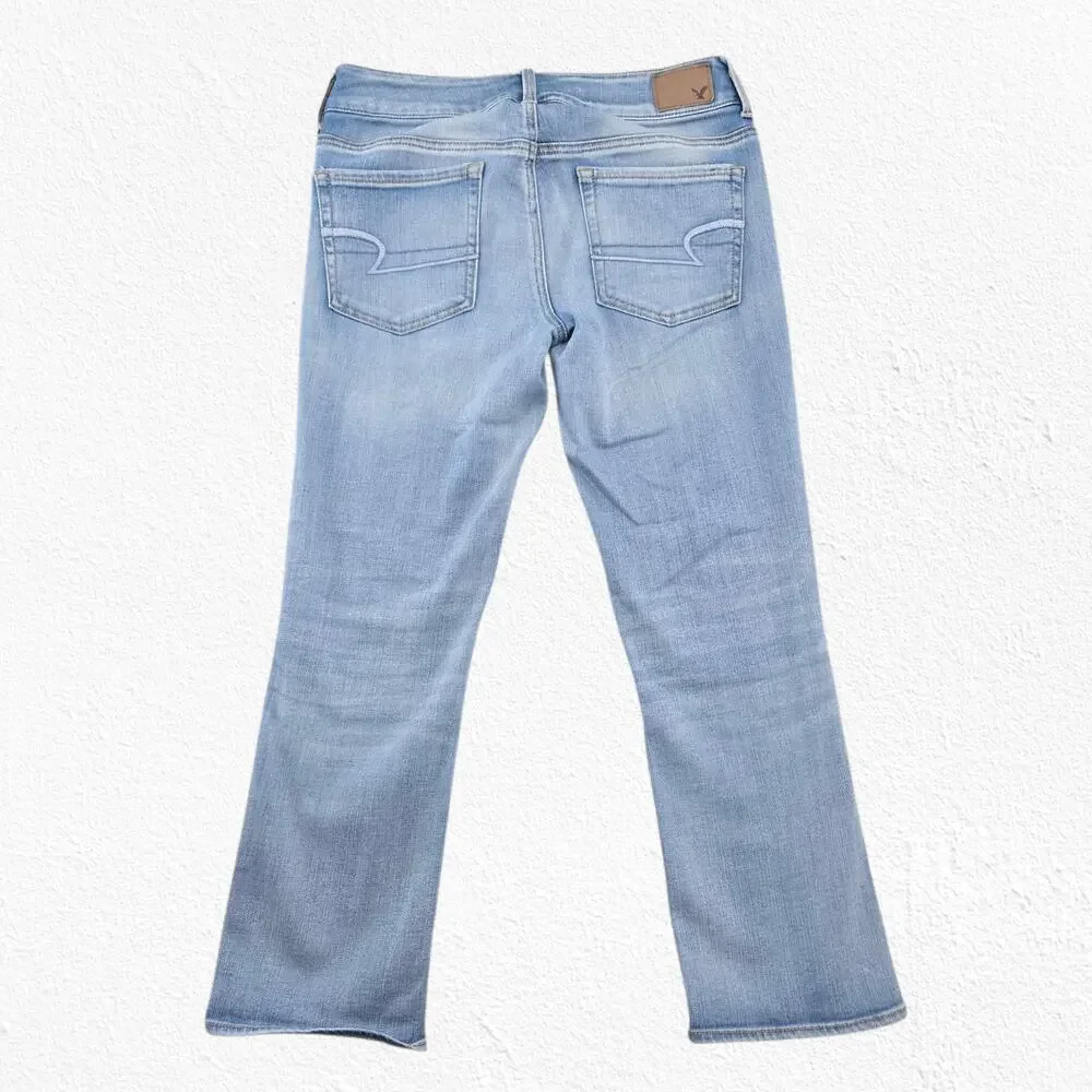 American Eagle Light Wash Artist Crop Kick Flare Stretch Denim Jeans Size 6